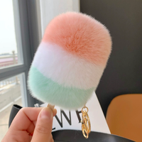 Porte-clés créatifs en pompon, jouet pour enfants, boule de pompon, porte-clés en forme de crème glacée, jouet en peluche mignon en fourrure de lapin Rex, porte-clés crème glacée