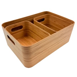 Boîte de rangement en bambou, ensemble de trois pièces, organisateur de bureau rectangulaire sans couvercle, organisateur de bureau portable - Product Image 1