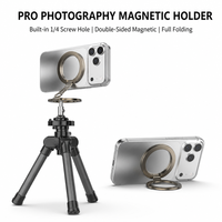 Support magnétique pour téléphone avec trou de vis 1/4, support de téléphone portable professionnel à triple pliage pour iPhone et Android