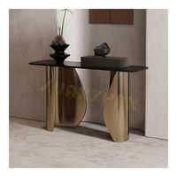 Meubles de salon Table d'entrée en marbre noir italien Table d'entrée de couloir antique d'hôtel Tables console modernes en or de luxe