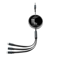 Câble de charge rapide rétractable 3-en-1 promotionnel 100W avec support de téléphone et câbles de données USB-C, câble Micro Type-C