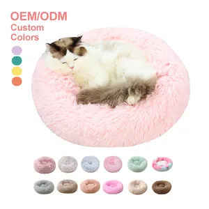 Üretici düşük fiyat Trend renk yuvarlak yıkanabilir yumuşak yuva kulübesi kediler köpekler için peluş Pet yatak