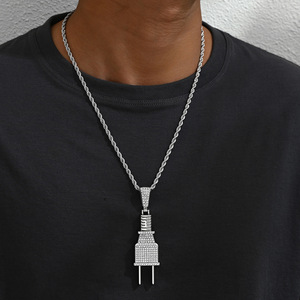 European American Fashion Men's Hip-Hop Trendy Necklace Unique Power <strong>Plug</strong> Pendant Butterfly Shape New Exaggerated Cuban <strong>Chain</strong> - Product Image 2