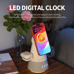 สินค้าใหม่ปี 2026 แท่นชาร์จไร้สายแบบหมุนได้ <span class=keywords><strong>5</strong></span> in 1 แม่เหล็กอเนกประสงค์ 15W พร้อมนาฬิกา ลำโพงบลูทูธ แท่นชาร์จแบบซ่อน R10 - Product Image 3