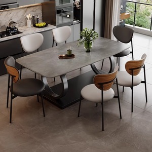 Table à manger rectangulaire de style italien avec plateau en pierre frittée blanche mate et base en métal unique pour le mobilier de salle à manger. - Product Image 2