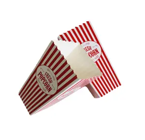 영화 밤 파티 웨딩 팝콘 상자에 대한 사용자 정의 인쇄 빨간색 흰색 줄무늬 디자인 일회용 판지 종이 팝콘 상자