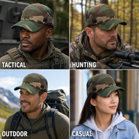 Casquette de baseball d'extérieur camouflage woodland personnalisée, avec panneaux Ripstop à fermeture auto-agrippante, ventilation découpée au laser, 6 panneaux, visière incurvée, vente en gros OEM