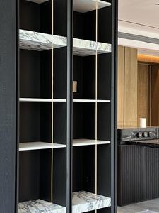 Custom <strong>Black</strong> Built-In Solid Wood Sideboard Wine <strong>Cabinet</strong> with Integrated Shelves LED Lights - Product Image 4