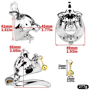 Edelstahl Tiger-Kopf Männlicher Keuschheitskäfig mit Penisring-Verschluss BDSM Cock Cage für Männer <span class=keywords><strong>Gay</strong></span> Pleasure Sexspielzeug - Product Image 1