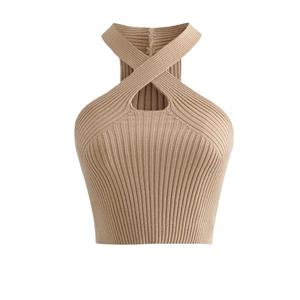 Nuovo Top Estivo Sexy da Donna a Maglia Modello Crop, <span class=keywords><strong>Canotta</strong></span> con Scollo all'Americana e Incrocio sul Davanti - Product Image 6