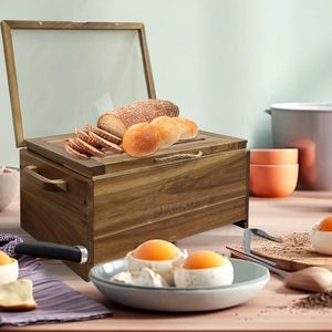 Caja de madera de acacia grande para el mostrador de la cocina, tabla de cortar pan de madera con bandeja para <span class=keywords><strong>migas</strong></span>, contenedor de almacenamiento de pan, caja de granja - Product Image 5