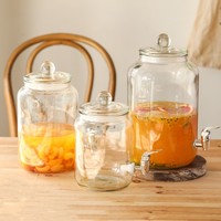 Dispenser minuman kaca 2L 5 liter, dengan keran jus dispenser dengan sekrup, botol kaca kedap udara dengan tutup tertutup kaleng kosong dengan mixer