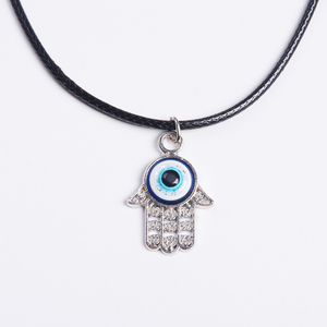 Cadena negra de PU con colgante de Hamsa de aleación para hombre, collar turco contra el mal de ojo - Product Image 1