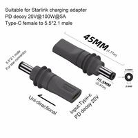 Adaptor Konektor USB C Female ke DC5.5*2.1mm Male, Konverter Daya untuk Starlink Mini 20V 65W Sumber Daya Tipe-C PD