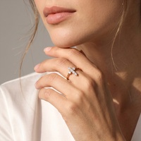 LZR48 Élégante bague ouverte en argent sterling 925 plaqué or avec croix et zircon cubique, bague empilable pour femmes