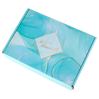Caja de Papel con Textura de Tinta Cian Claro Personalizada, Caja de Regalo Plegable, Reciclable, Ecológica, Dorada, Embalaje de Envío Corrugado