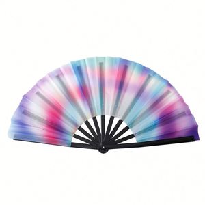 High Quality Holographic Iridescent Reflective Rave Party Custom Hand Large Bamboo Pvc Clack Fan - Product Image 1
