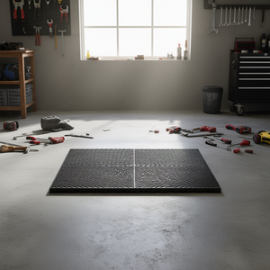 Dalles de sol modulaires en PP noir 15,7x15,7 pour garage, design industriel, installation par clipsage, avec système de drainage intégré - Product Image 2