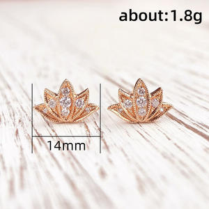 E1688 Orecchini a forma di fiore in oro rosa con montatura rotonda in zirconi per gioielli da donna, regalo romantico - Product Image 4