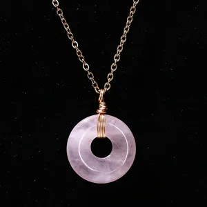 JD Lucky Healing Stone Pendant <span class=keywords><strong>collana</strong></span> girocollo a catena in acciaio inossidabile pietra naturale <span class=keywords><strong>quarzo</strong></span> <span class=keywords><strong>rosa</strong></span> turchese <span class=keywords><strong>collana</strong></span> con ciondolo con fibbia della pace - Product Image 2