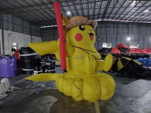 Modèle gonflable <span class=keywords><strong>Pikachu</strong></span> personnalisé avec chapeau de paille, adorable <span class=keywords><strong>Pikachu</strong></span> géant gonflable jaune, modèle de personnage de dessin animé pour la décoration - Product Image 5