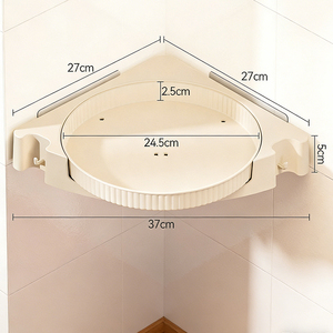 360 Degree Lazy Susan Turntable Plastic 2 Tier <strong>Bathroom</strong> Corner Rack <strong>Shelf</strong> Shower Caddy Organizer No Drill <strong>Stick</strong> <strong>on</strong> Wall Adhesive - Product Image 5
