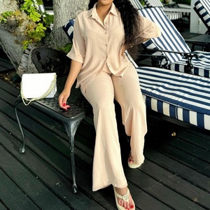 African Women's Casual Loose Short Sleeve Cardigan Shirt <b>Pants</b> 2 Piece Set Fashion - Product Image 3