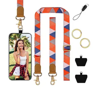 Wholesale adjustable sublimation leather crossbody necklace neck wrist hand strap lanyard with patch for phone