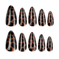 Ongles à presser transparents ambrés French Tip motif léopard écaille de tortue, en ABS, personnalisables, finition brillante/mate, dorés