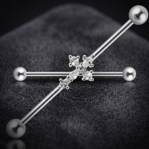 Orecchini a barra industriali 14G CZ a croce da donna, piercing per cartilagine in acciaio inossidabile 316L, 38mm, gioielli alla moda - Product Image 3