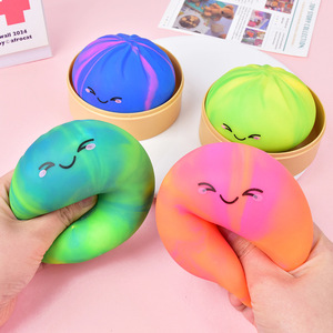 Wholesale Rainbow Squeeze Toy Dumpling Bun Toy Colorful Dumpling Squeeze Toy Large Toys Maltose Dumpling with <b>Steamer</b> - Product Image 1