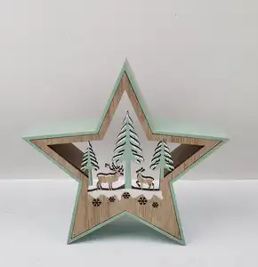 Decorazioni in legno New Green Xmas Wood Star Hollow Out Star Snow Trees Deer Ornaments