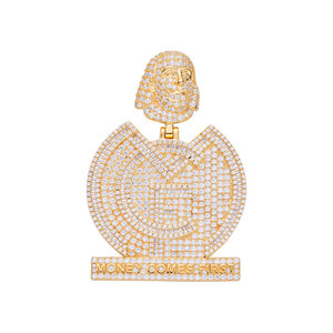 Colgante Hip Hop con Incrustaciones de Circonitas, Diseño 'Money Come First', Chapado en Oro de 14K/18K, Estilo Baguette, Joyería Fina - Product Image 5