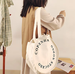 Nouveau design, sac fourre-tout rond en toile recyclée imprimable, sac de plage, sac de courses en toile beige avec logo personnalisé imprimé - Product Image 1