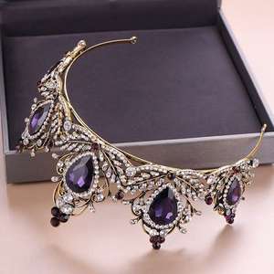 Diadèmes en métal baroque en cristal en alliage <span class=keywords><strong>doré</strong></span> Accesorios floraux pour El Cabello luxe rétro strass couronne de mariée mariage - Product Image 6