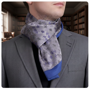 Exve Exclusive Elegant Double-Sided <b>Silver</b> Blue Floral Pattern Jacquard Woven Silk Turkey <b>Scarf</b> Durable and Stylish Accessory - Product Image 3