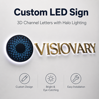 Enseigne LED personnalisée, lettres en métal doré 3D, lettres à canal inversé, halo rétroéclairé, logo lumineux pour la publicité des commerces