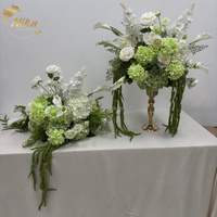NIKA Rangkaian Bunga Artifisial Pernikahan, Bunga Hydrangea Hijau, Mawar, Runner Bunga, Bola Bunga untuk Dekorasi Panggung Acara Pesta