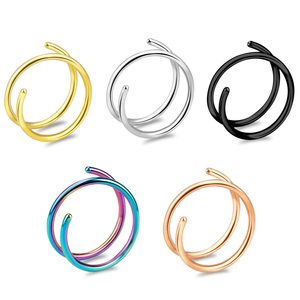 709 joyería de moda para el cuerpo, Piercing para el cartílago de la oreja de acero inoxidable, anillo de <span class=keywords><strong>doble</strong></span> aro, anillo de nariz en espiral chapado en oro - Product Image 4
