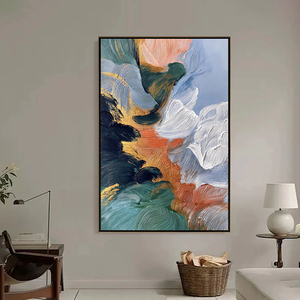 Peinture abstraite texturée de paysage fluvial Golden Estuary, peinte à la main à l'huile sur toile avec cadre, décoration murale contemporaine - Product Image 1