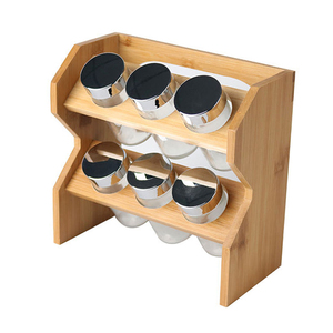 2 Tier <strong>Natural</strong> Bamboo Kitchen Spice Rack Condiment Storage Organizers <strong>Shelf</strong> with Jars for Kitchen - Product Image 1