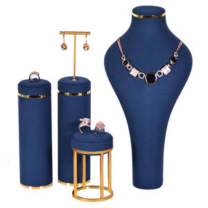 JINSKY Présentoir à bijoux en microfibre bleu foncé pour colliers, bagues et boucles d'oreilles, ensemble de présentoirs élégants pour vitrine - Product Image 5