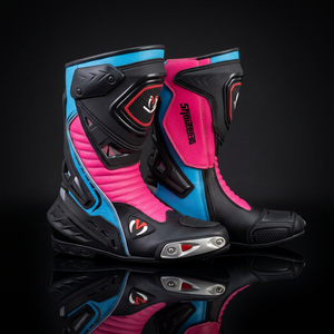 Bottes de moto en cuir véritable, hauteur cheville, bleu rose, fermeture éclair, résistantes à l'abrasion, toutes saisons, homme femme - Product Image 1