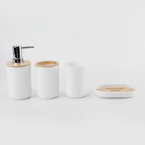 Wholesale Bathroom Supplies Four-piece Sets Bamboo Mouthwash Cup Teeth Holder Soap Box Bathroom Set
