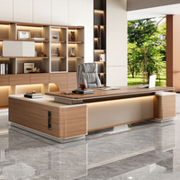Bureau de direction en forme de L en MDF moderne, écologique et durable, avec chaise de bureau et table en bois pour cadre d'entreprise