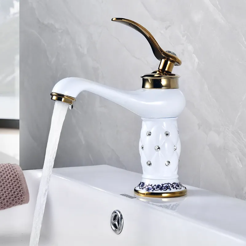 Vintage Floral Ceramic Single Handle Mixer Tap Cold Hot Water Bronze Faucet for Bathroom Basin Sink Home Decoration