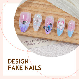 30 pièces de faux ongles press-on faits main de haute qualité, motif fleur 3D entièrement orné de strass, forme amande courte, couvrance totale, pour le printemps et l'été, pour femmes - Product Image 3