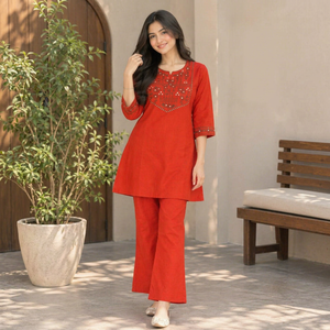 Conjunto de Top Corto y Pantalones Palazzo de Algodón Dabu Premium para Mujer – Ropa India Cómoda para Uso Casual y de Oficina - Product Image 1