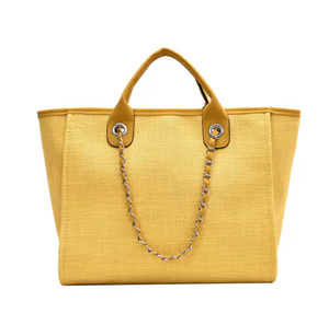 Bolso de lona para mujer, bolso de gran capacidad con cadena para llevar al hombro, bolso de compras con correa ancha para el hombro - Product Image 2