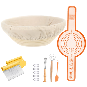 Cesta de fermentación de pan de ratán de 9-10 pulgadas, kit de iniciación de masa madre con tarro de vidrio para panaderos, recipientes para hacer pan - Product Image 2
